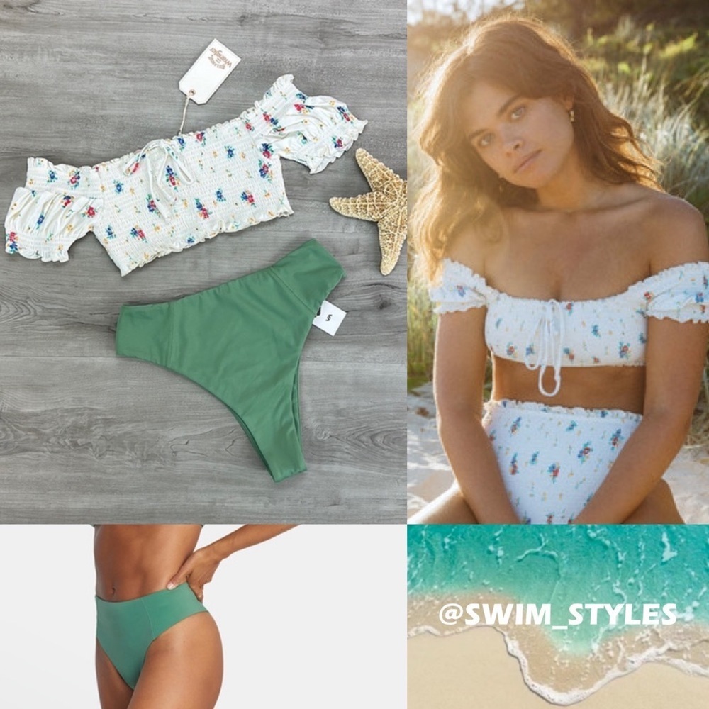 ☀️BILLABONG☀️ RVCA☀️ MEADOWLANDS SMOCKED SOUD HIGH RISE CHEEKY BIKINI SET